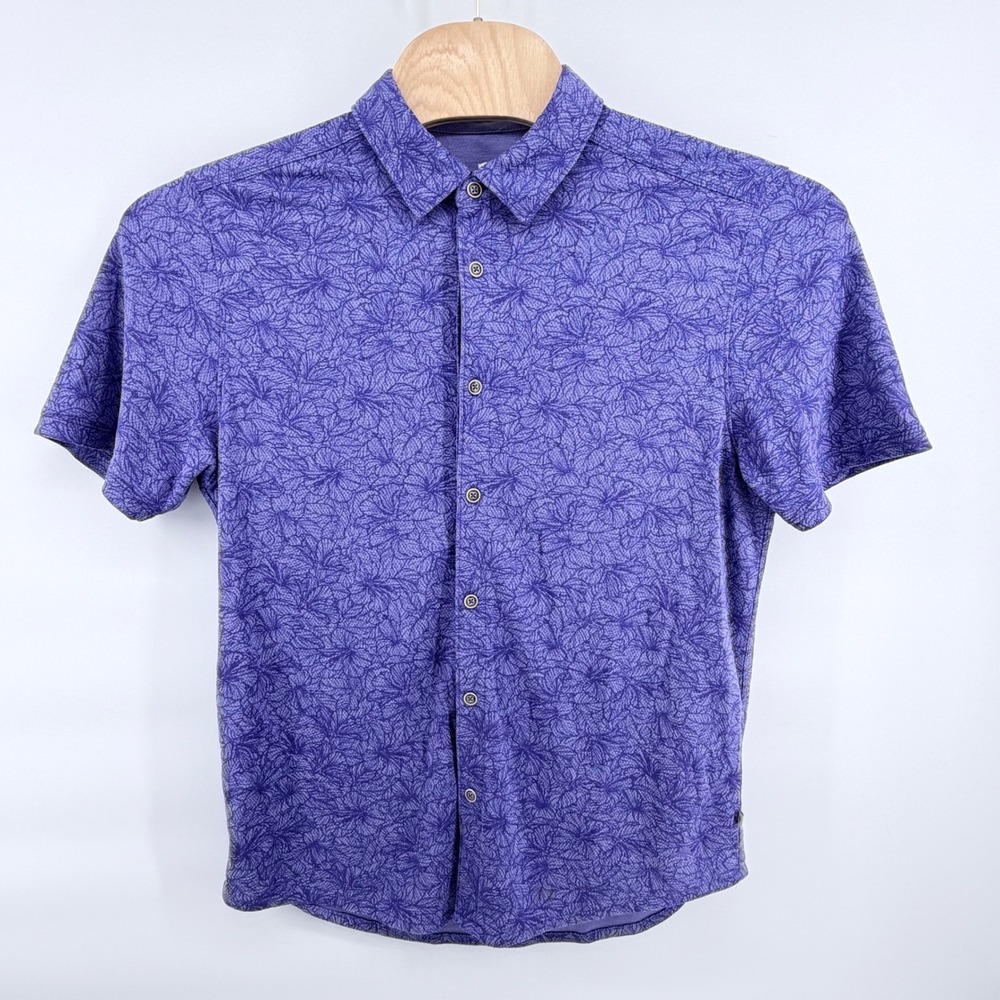 Tommy Bahama Mens L Short Sleeve Button Up Shirt Blue Floral Tencel Modal Knit